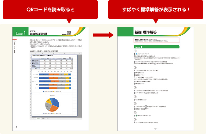 QRコードを読み取ると すばやく標準解答が表示される